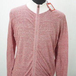 Isaia Napoli Full Zip Linen Blend Red White Detailed Knit Sweater Sz M BRAND NEW